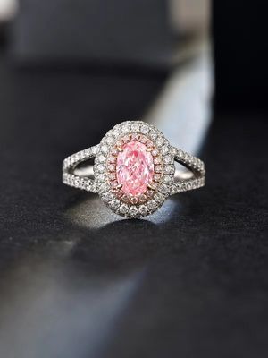 0.89ct สร้างจากห้องปฏิบัติการ สินทรีย์ สีชมพู CVD เพชร IGI ยืนยัน 18K เซตทองคําขาว เพชรแหวน