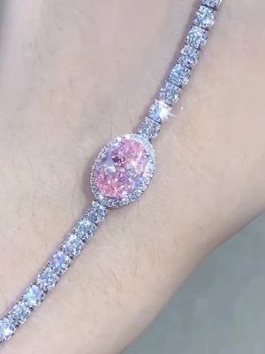 2.87ct เพชรสีชมพู สร้อยข้อมือเทนนิส เพชรประดิษฐ์