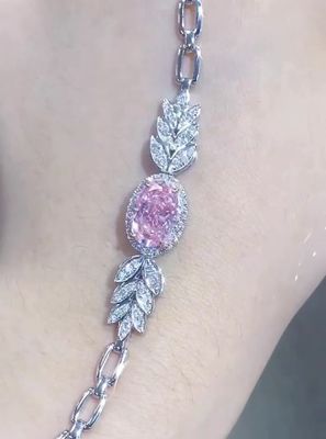 สร้อยข้อมือเทนนิสเพชรสังเคราะห์ทรงโอวาล 2.72ct สร้อยข้อมือเพชรสีชมพู รูปทรงโอวาล