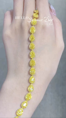 สร้อยข้อมือเทนนิสเพชรสีเหลือง PEAR CUT VS Clarity T13.68ct แหวนทองคําขาว 18k