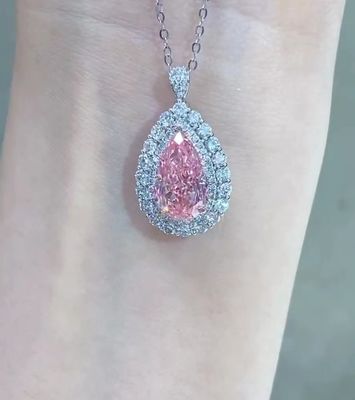 สินทรีย์ Lab Created Pear Diamond Pendant Necklace 3.46ct VS1 สีชมพู