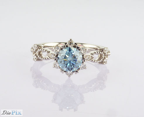 สีน้ําเงิน CVD 1.01ct สีแลบพัฒนา แหวนแต่งงานเพชร 18K เซตทองคําขาว