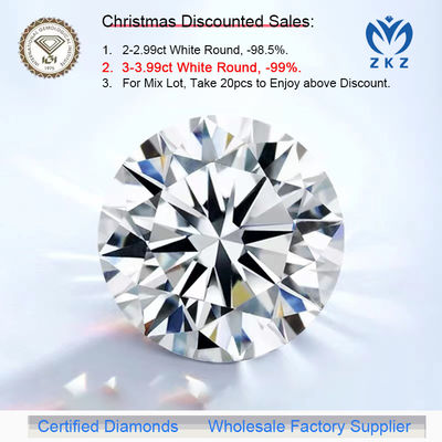 CVD DEF VS VVS Round Brilliant Cut 3ct + Lab Grown Diamonds หลักฐาน IGI จําหน่ายโรงงานขายส่ง