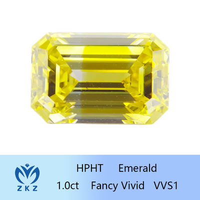 HPHT 1ct สร้างในห้องปฏิบัติการ เพชรสีเหลือง สี Emerald Cut VVS ความใส