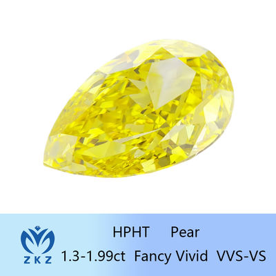 1.3ct-1.99ct HPHT Pear Loose Lab สร้างเพชรสีเหลือง พร้อมการรับรอง IGI