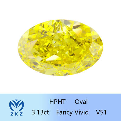 HPHT Loose Lab เพชรสังเคราะห์สีเหลืองทรงรีดัดแปลง 3ct แฟนซีสดใส