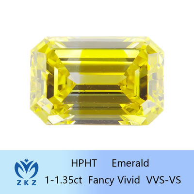 HPHT สี Emerald Cut Man Made Yellow Lab Diamonds 1ct-1.35ct สําหรับแหวน