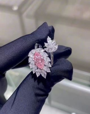 Marquise CVD Lab เพชรเพชรที่เติบโต เพชรสีชมพู แหวนเพชรสีชมพู 18k สีขาวทองคํา