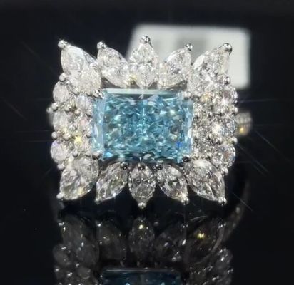 2.20ct สีน้ําเงิน Lab ปลูกแหวนเพชรที่มีสไตล์รอบตัว สําหรับโอกาสพิเศษ