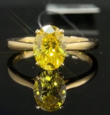 1.59ct หนังสือพิมพ์ เพชรประดับเพชรตัดโอวาล เพชรแหวน สวย สีเหลืองสดใส สไตล์คลาสสิค